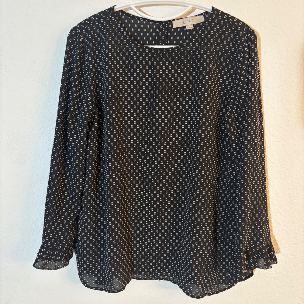 LOFT Geometric Dot Blouse Women Small Black
